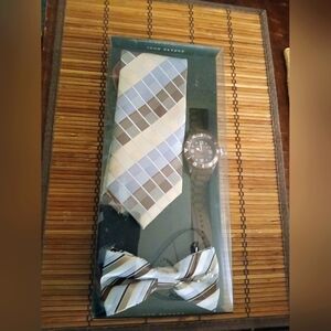 John Sparks Vintage Men's Plaid Tie and Bow Tie Set with Watch